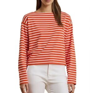Lauren Ralph Lauren Cotton Jersey Stripe Boat Neck Long Sleeve Top Sz XL NWT